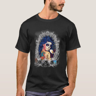 Dia De Los Muertos Zucker-Schädel-Totentag-Katze T-Shirt