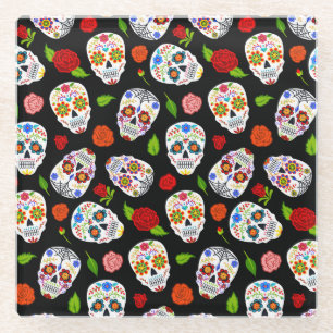 Dia de los Muertos: Zuckerschädel-Muster. Glasuntersetzer