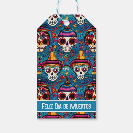 Dia de Muertos, Blauzucker-Schädel-Muster Geschenkanhänger (Vorderseite)