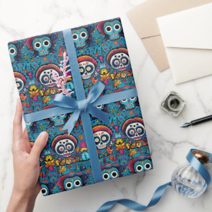 Dia de Muertos, Blauzucker-Schädel-Muster Geschenkpapier