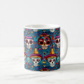 Dia de Muertos, Blauzucker-Schädel-Muster Kaffeetasse (VorderseiteRechts)