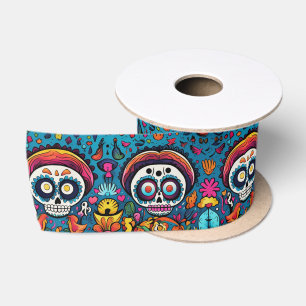 Dia de Muertos, Blauzucker-Schädel-Muster Satinband
