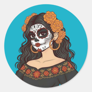Día de Muertos Day of the Dead Catrina Marigolds Runder Aufkleber