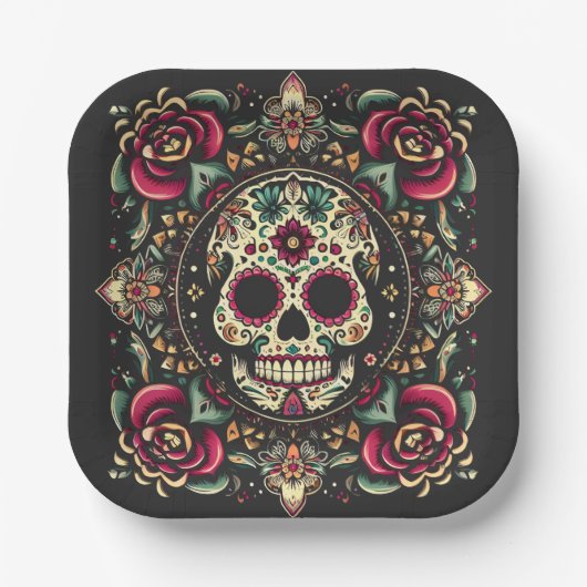 Día de Muertos Day of the Dead Mandala Halloween Pappteller (Vorderseite)