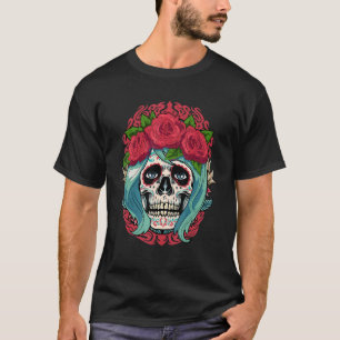 Dia de Muertos Floral Sugar Skull Frauen Roter Tag T-Shirt
