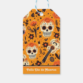 Dia de Muertos, Gitarren und Zuckerschädel orange Geschenkanhänger