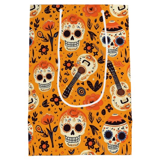 Dia de Muertos, Gitarren und Zuckerschädel orange Mittlere Geschenktüte (Rückseite)