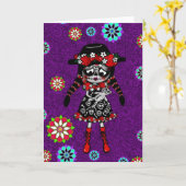 Día de Muertos Kawaii Girl personalisiert Karte (Gelbe Blume)