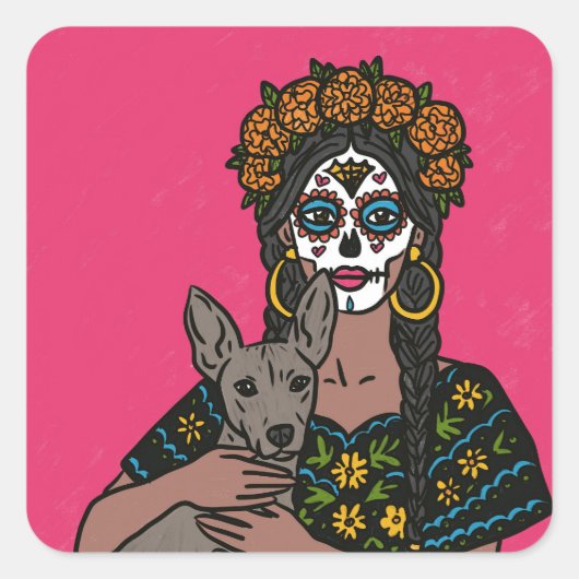 Dia de Muertos Marigold and Xolo Dog Stickers (Vorderseite)
