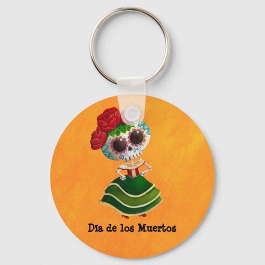 Dia de Muertos Mexican Miss Death Schlüsselanhänger (Vorderseite)