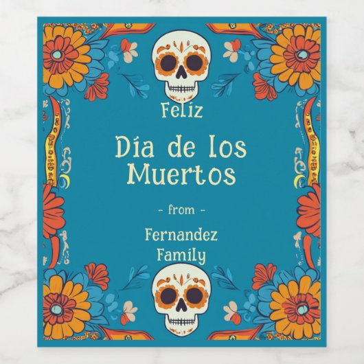 💀 🎉 Día de Muertos Party Weinetikett (Einzelnes Label)