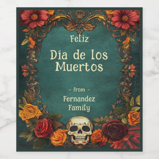 💀 🎉 Día de Muertos Party Weinetikett (Einzelnes Label)