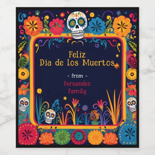 💀 🎉 Día de Muertos Party Weinetikett (Einzelnes Label)