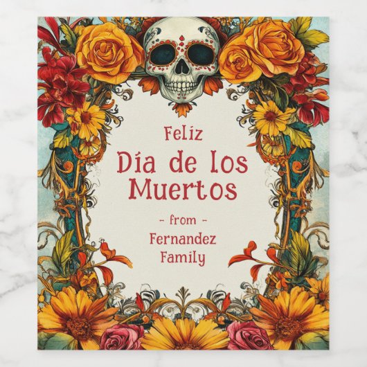 💀 🎉 Día de Muertos Party Weinetikett (Einzelnes Label)