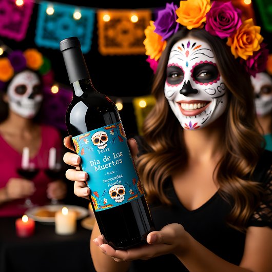 💀 🎉 Día de Muertos Party Weinetikett