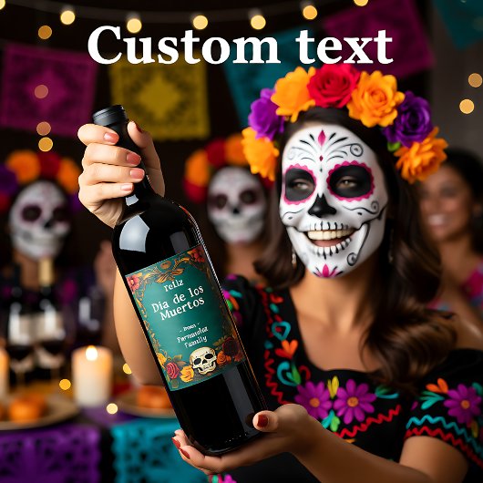 💀 🎉 Día de Muertos Party Weinetikett
