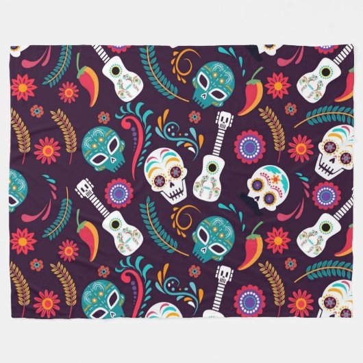 Día de Muertos Pattern Fleecedecke (Vorderseite (Horizontal))