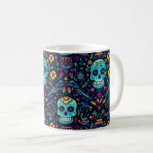 Día de Muertos Reverie: Türkis Sugar Skull Spec Kaffeetasse (VorderseiteRechts)
