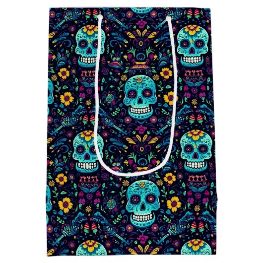 Día de Muertos Reverie: Türkis Sugar Skull Spec Mittlere Geschenktüte (Rückseite)