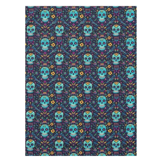 Día de Muertos Reverie: Türkis Sugar Skull Spec Tischdecke (Vorderseite)