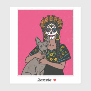 Dia de Muertos Ringelblume und Xolo-Hund-Aufkleber Aufkleber
