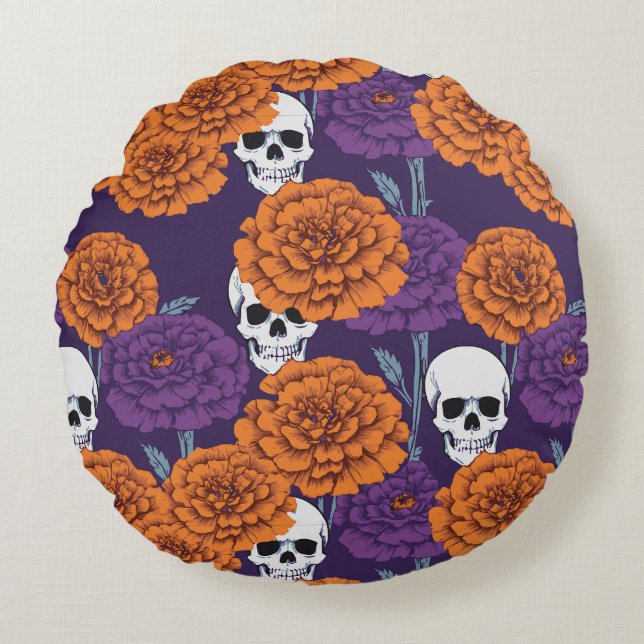 Día de Muertos Rundes Kissen (Vorderseite)