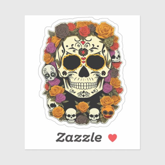Día de Muertos Skull Flows Design Aufkleber (Blatt)