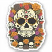Día de Muertos Skull Flows Design Aufkleber (Vorderseite)