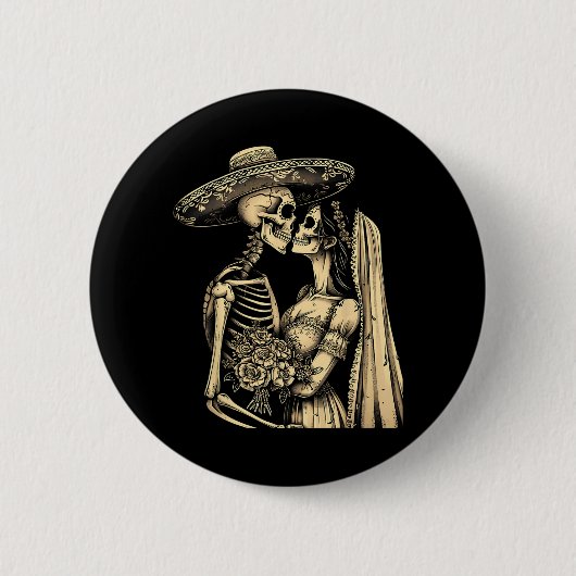 Dia De Muertos Sugar Skull Couple Skeleton Bride W Button (Vorderseite)