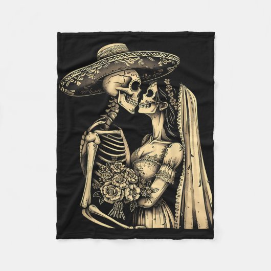 Dia De Muertos Sugar Skull Couple Skeleton Bride W Fleecedecke (Vorderseite)