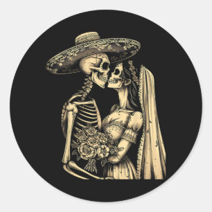 Dia De Muertos Sugar Skull Couple Skeleton Bride W Runder Aufkleber