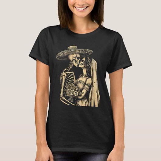 Dia De Muertos Sugar Skull Couple Skeleton Bride W T-Shirt (Vorderseite)