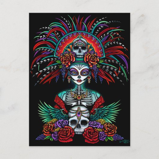 Dia De Muertos Suger Skull Mictecacihuatl Postkarte (Vorderseite)