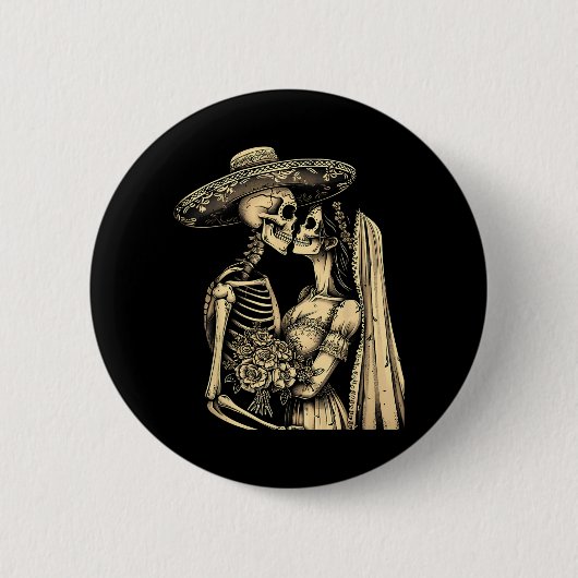 Dia De Muertos Zucker-Schädel-Paar Skelett Braut W Button (Vorderseite)