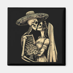Dia De Muertos Zucker-Schädel-Paar Skelett Braut W Magnet