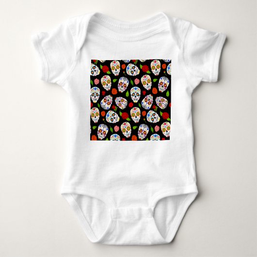 Dia Los Muertos: Zuckerschädel Muster. Baby Strampler (Vorderseite)
