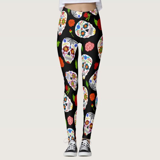 Dia Los Muertos: Zuckerschädel Muster. Leggings (Vorderseite)