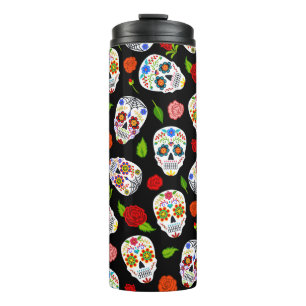 Dia Los Muertos: Zuckerschädel Muster. Thermosbecher