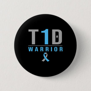 Diabetes-Aware T1d Warrior Blue Gray Ribbon Typ 1 Button