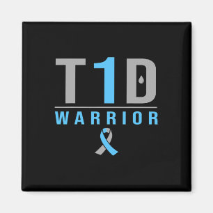 Diabetes-Aware T1d Warrior Blue Gray Ribbon Typ 1 Magnet
