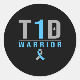 Diabetes-Aware T1d Warrior Blue Gray Ribbon Typ 1 Runder Aufkleber