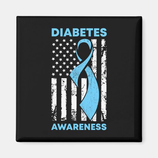 Diabetes Awareness American Flag Blue Ribbon T1 Magnet (Vorne)