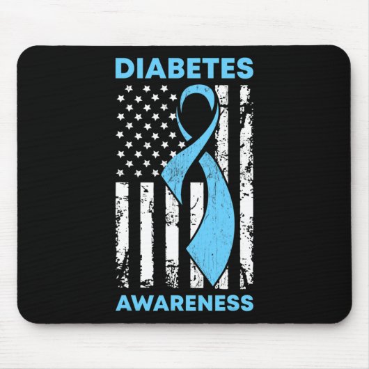 Diabetes Awareness American Flag Blue Ribbon T1 Mousepad (Vorne)