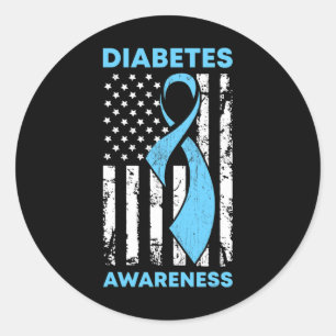 Diabetes Awareness American Flag Blue Ribbon T1 Runder Aufkleber