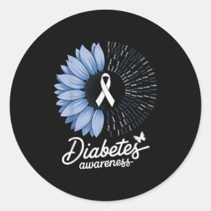 Diabetes Awareness Blue Blume Ribbon Support Symb Runder Aufkleber