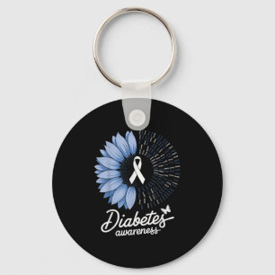 Diabetes Awareness Blue Blume Ribbon Support Symb Schlüsselanhänger