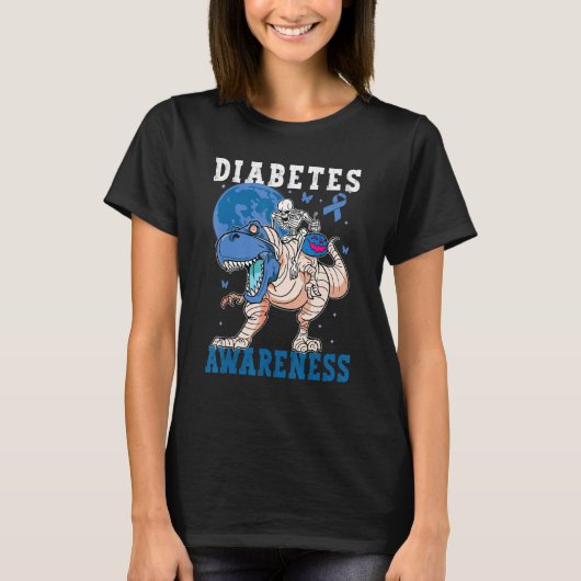 Diabetes Awareness Blue Kids Toddler Trex rex Dino T-Shirt (Vorderseite)