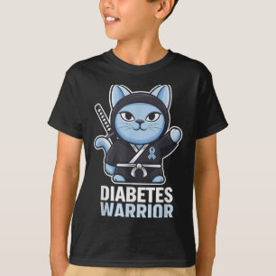 Diabetes Awareness Blue Ribbon Ninja Katzendiabete T-Shirt