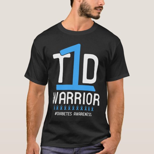Diabetes Awareness Blue Ribbon T1D Warrior 1 T-Shirt (Vorderseite)