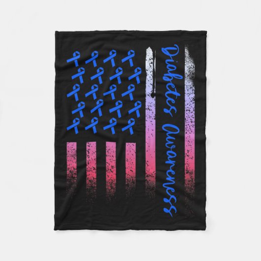 Diabetes Awareness Blue Ribbon US American Flag D Fleecedecke (Vorderseite)